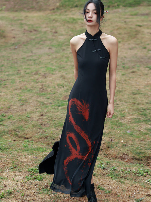 Dragonia - Women's Summer New Chinese Style Halter Neck Cheongsam Dress