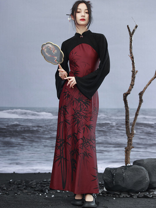 Garnet - Women's Summer New Chinese Style Halter Neck Cheongsam Dress