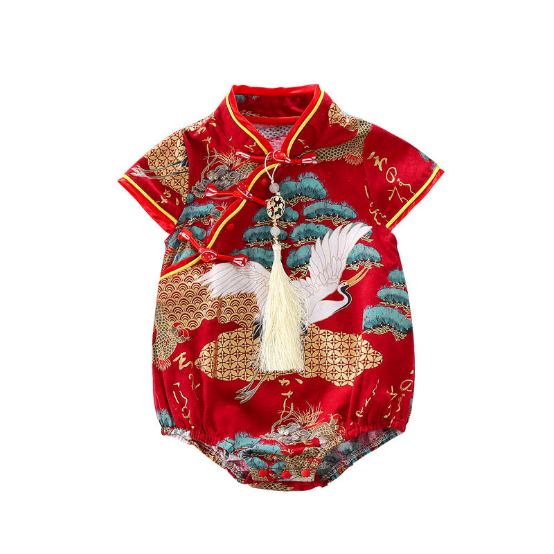 Oriental Crane - Cheongsam Style Baby Onesies for Girls
