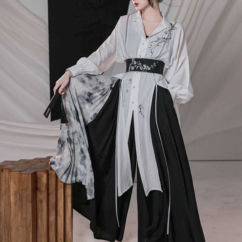 Plum Blossom Words 梅花词 - New Chinese Style Stand-Up Collar Shirt and Song Pants (Preorder)
