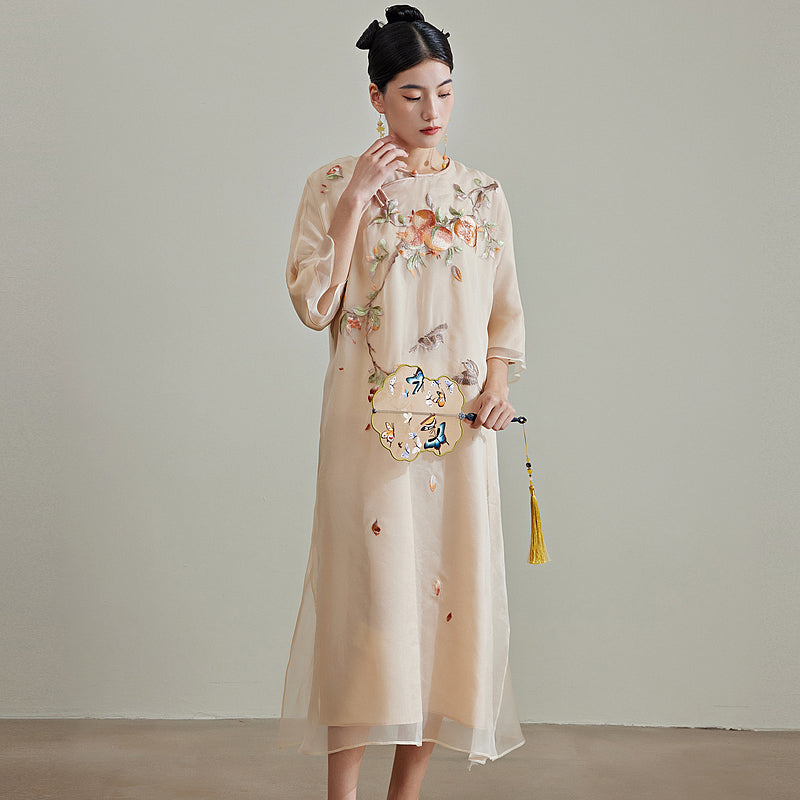 Pomegranate - 100% Silk Loose Cheongsam Dress