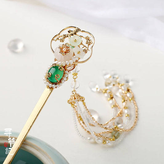 Long Tassel Hair Pin: Painting Fan