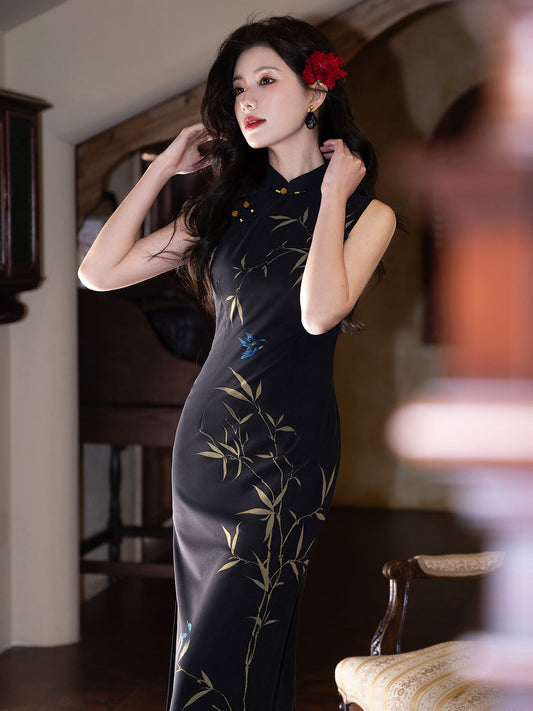 Golden Bamboo - Sleeveless Midi Cheongsam Dress