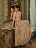 Champagne Lace Bow Evening Dress