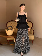 Black Ruffle Camisole & Paisley Maxi Skirt