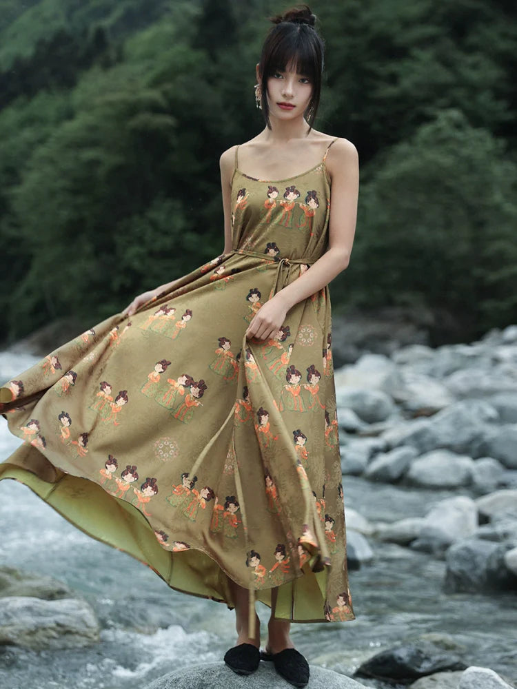 New Chinese Style Satin Summer Jacquard Tang Dynasty Dress