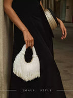 Vintage Hand-Woven Pearl Tassel Dumpling Tote & Evening Clutch Bag
