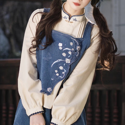 Cat Thread 猫线 - New Chinese Style Daily College Denim Skirt Set