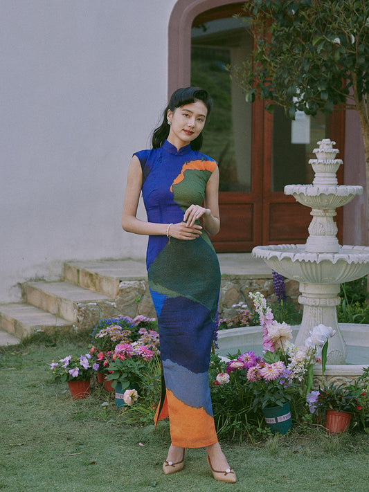 Gradual Spring 渐青 - Spring and Summer Short Sleeve Hong Kong-Style Ramie Cheongsam (Preorder)