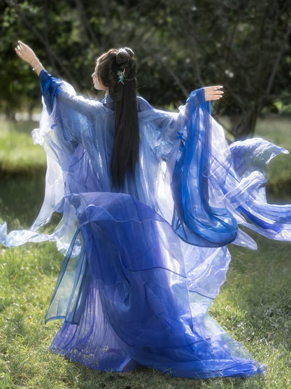 Illusory Butterfly 蓝蝶 - Tang Dynasty Style Hanfu Dress Heziqun