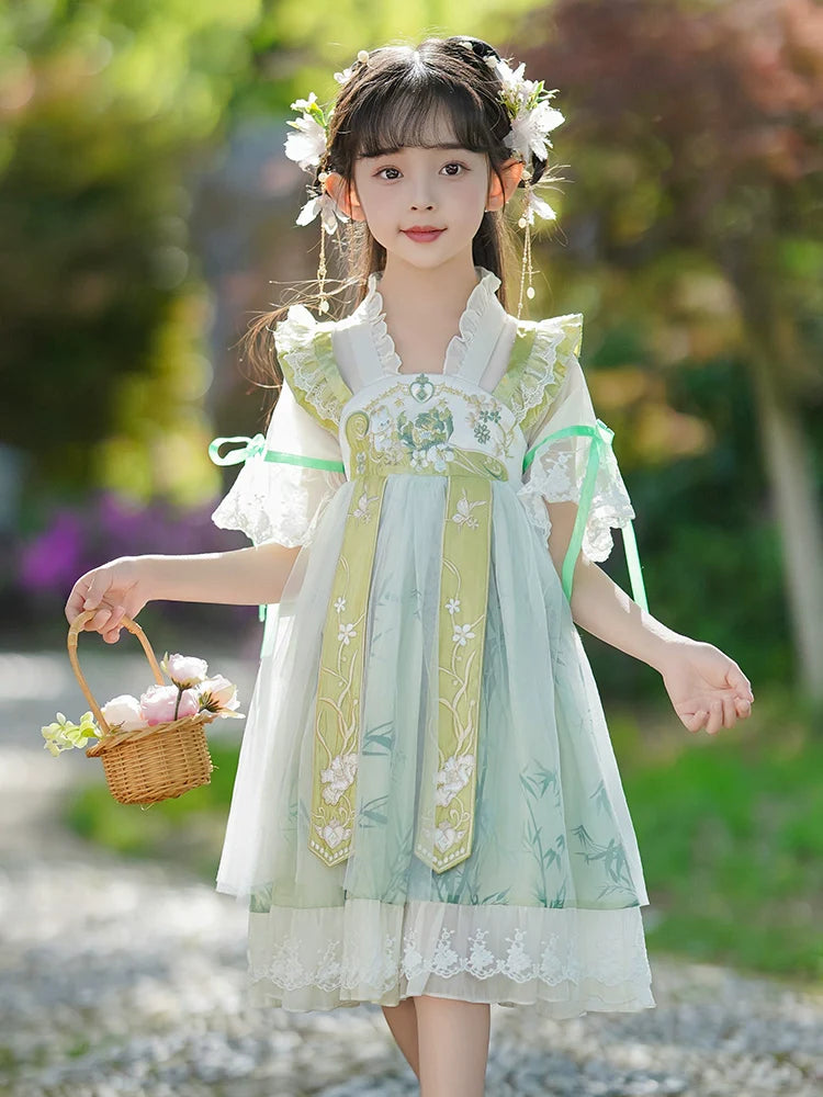 Leaf Fairy - Tang Dynasty Hanfu Dress, Princess Costume for Girls