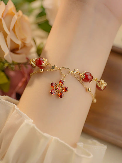 Five-Petal Flower Red Agate Bracelet