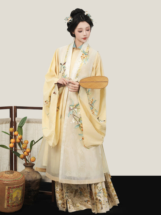 Golden Sparrow 雀金啼 - Jacquard Bijia & Mamianqun Ming Dynasty Hanfu Set (Preorder)
