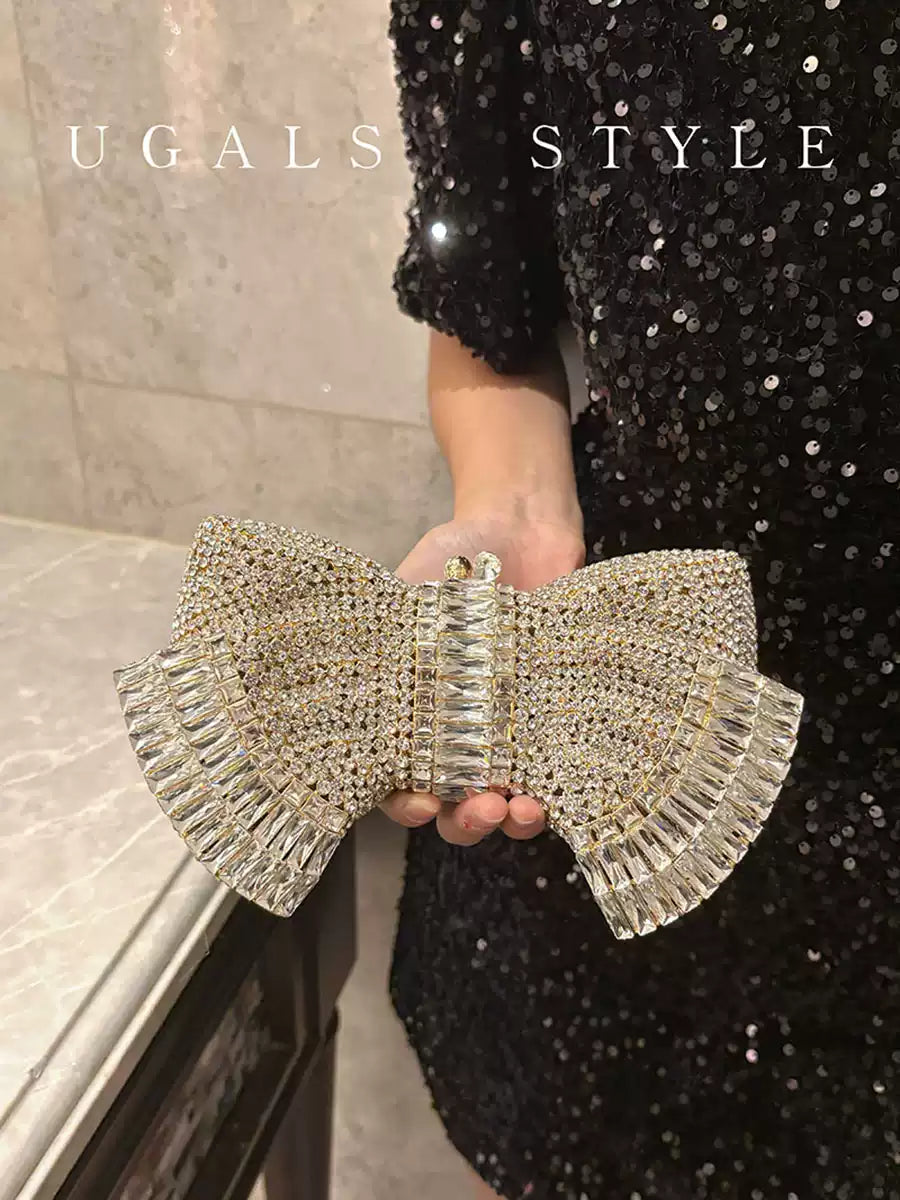 Rhinestone 3D Bow Sparkling Evening Clutch Bag