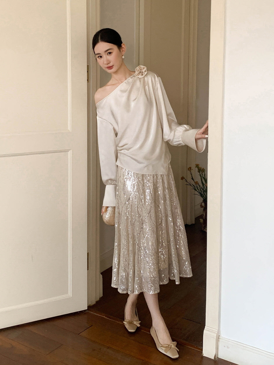 Champagne Sequin A-Line Skirt