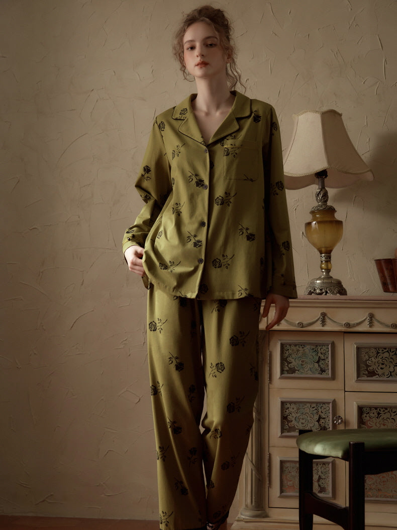 Vintage Rose Embroidered Pajama Set
