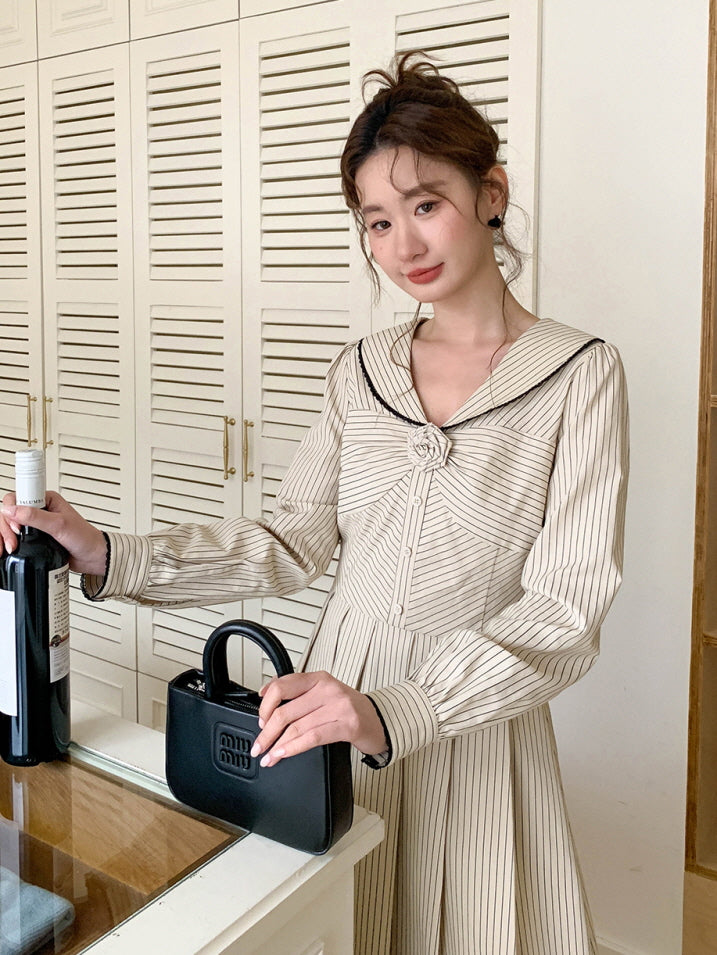 Striped Sailor Collar Dress
