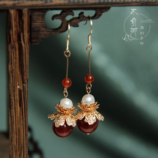 Red Agate Chinese Style Earrings