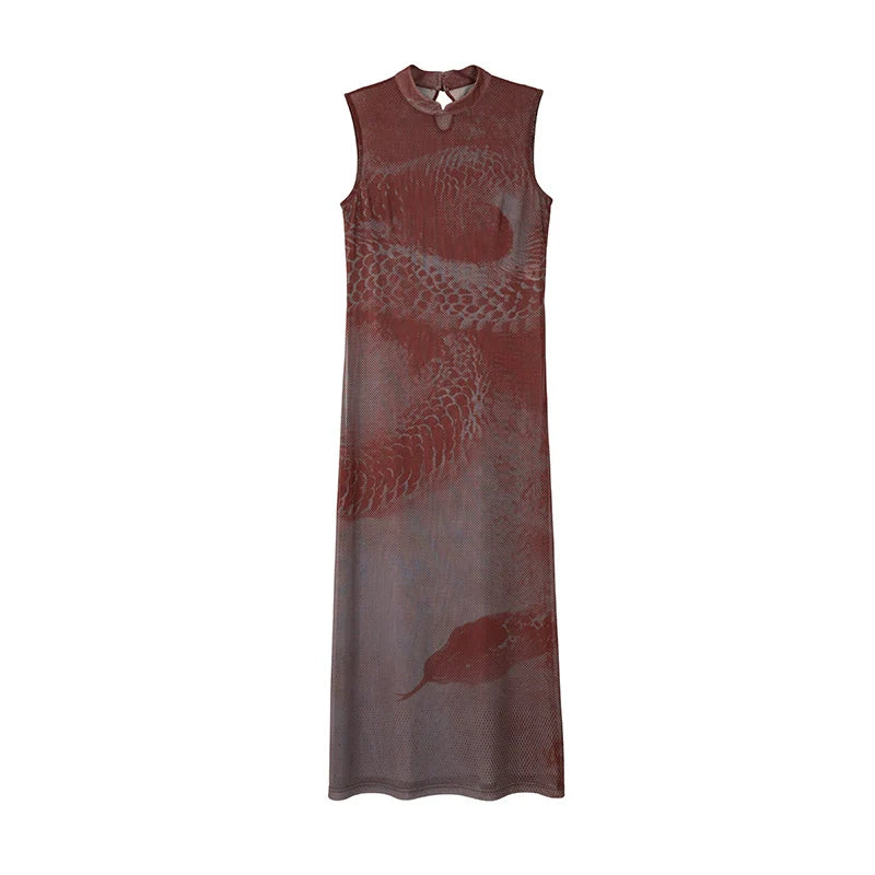 New Chinese Style Summer Slit See-Through Mesh Dress