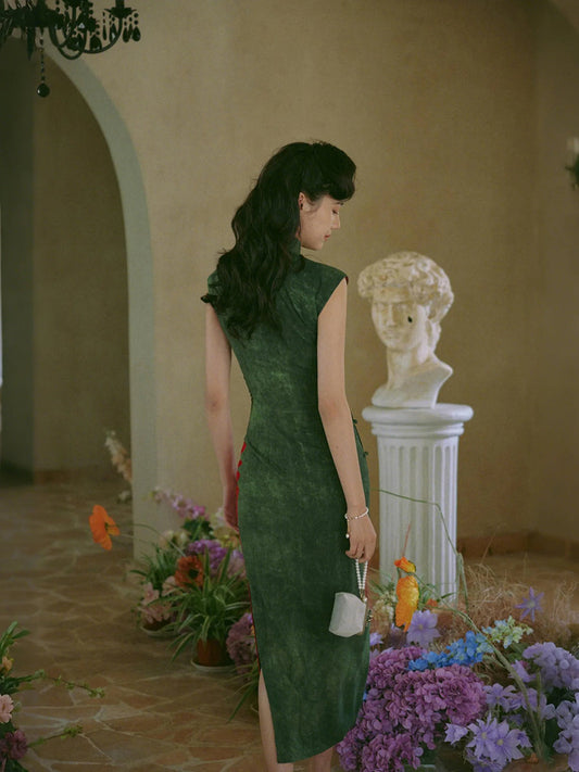Forest Flowers 林中花 - Spring and Summer Short Sleeve Hong Kong-Style Ramie Cheongsam (Preorder)