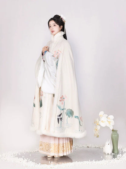 Long Velvet Embroidered Cloak, Water Immortal 水中仙 (Preorder)