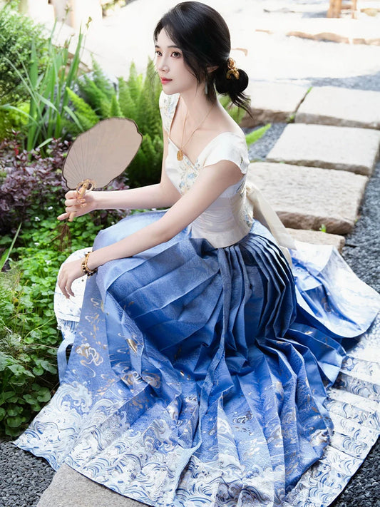 Waves 海浪 - Modern Ming Dynasty Bustier, Mamianqun Hanfu Outfit (Preorder)