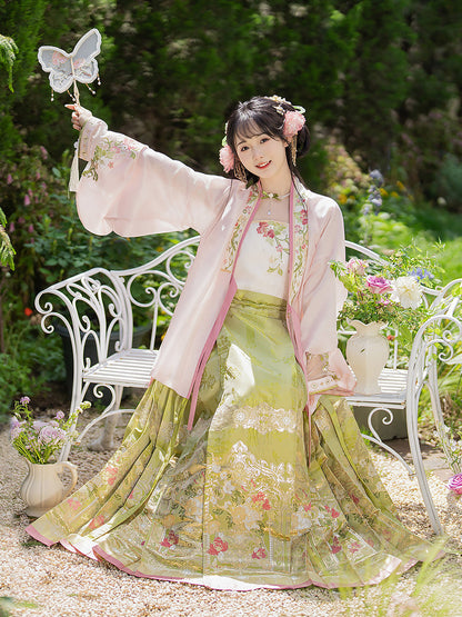 Bogu Linghua 博古菱花 - Cross Collar Top & Mamianqun Ming Dynasty Hanfu Set