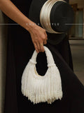 Vintage Hand-Woven Pearl Tassel Dumpling Tote & Evening Clutch Bag