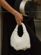 Vintage Hand-Woven Pearl Tassel Dumpling Tote & Evening Clutch Bag