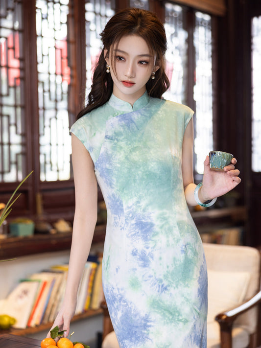 Tiffany - Sleeveless Sky Blue Cheongsam
