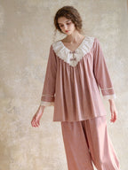 Blush Lace Collar Pajama Set