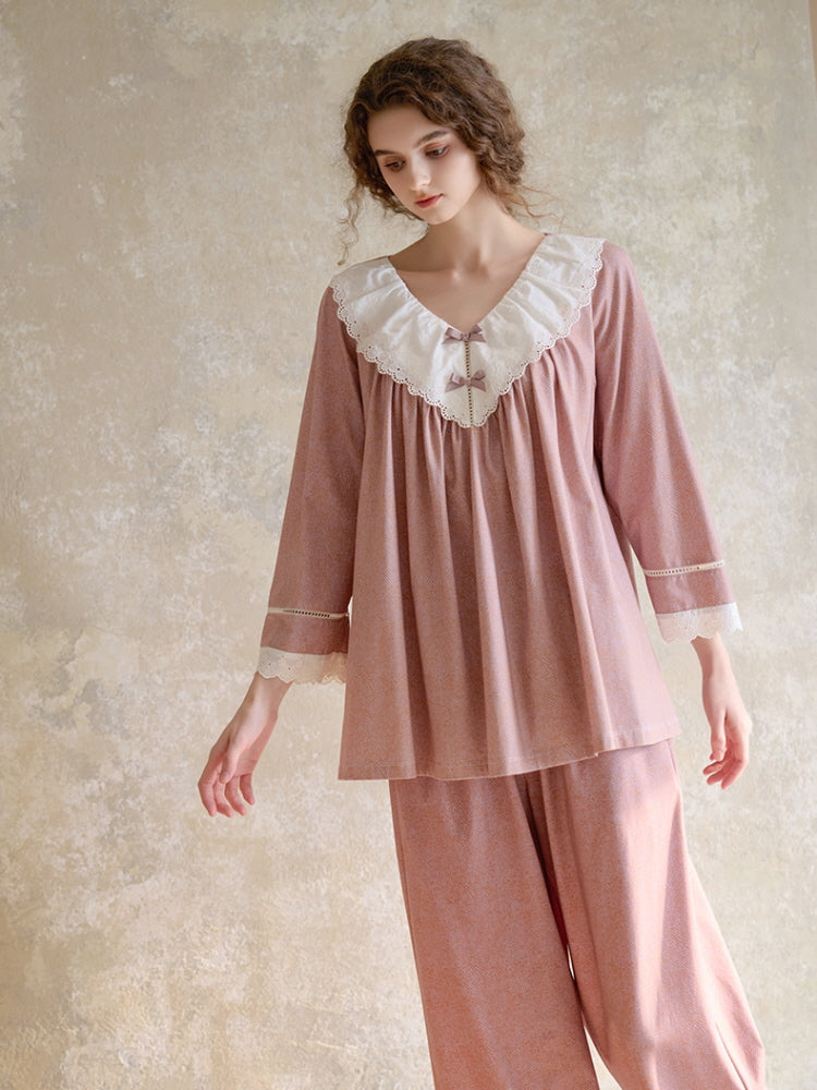Blush Lace Collar Pajama Set