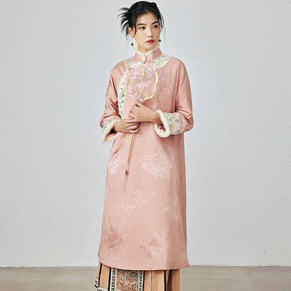 Soft Mist - Padded Cheongsam Dress for Autumn and Winter