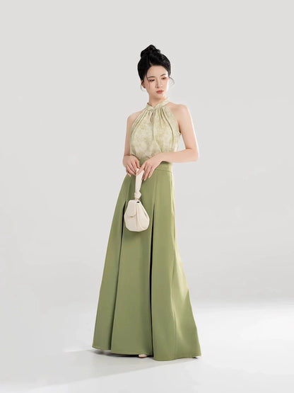 碧春居 Bi Chunju - Song Dynasty Halter-neck Sleeveless Top, Three-pleated Elastic Skirt (Preorder)
