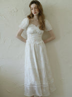 White Floral Corset Waist Dress