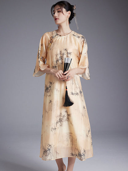 Shizhu 诗竹 - Tencel Print Loose Cheongsam Dress
