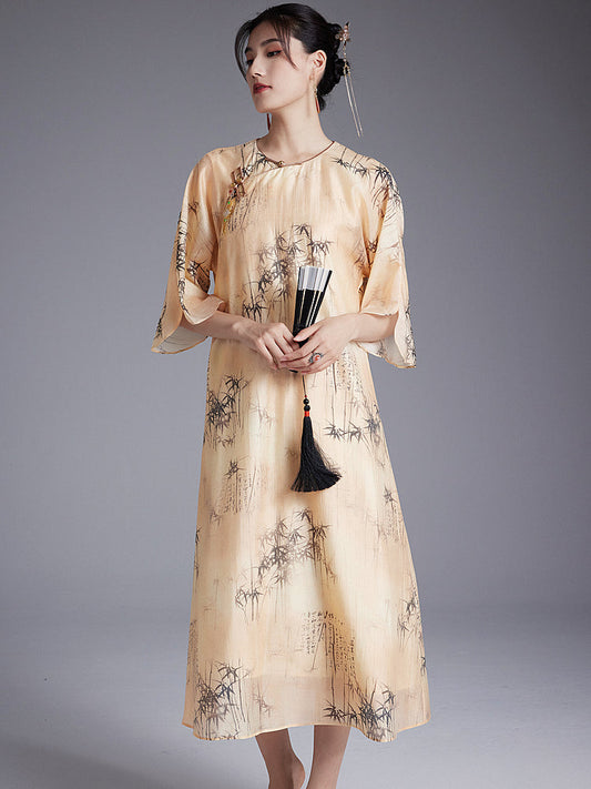 Shizhu 诗竹 - Tencel Print Loose Cheongsam Dress
