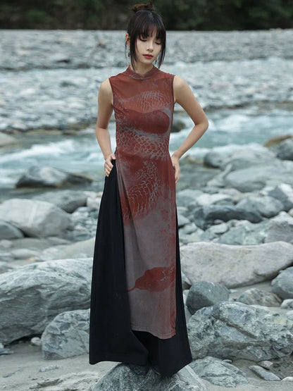 New Chinese Style Summer Slit See-Through Mesh Dress