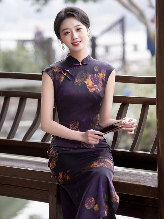 Deep Purple - Old Shanghai Style Cheongsam Dress