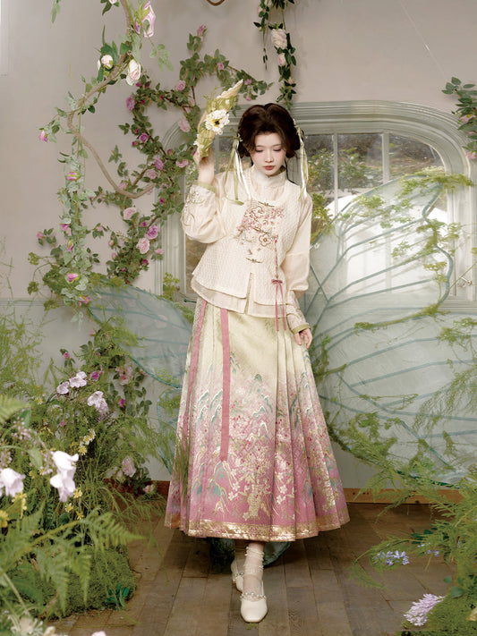 Burning Peach Blossom 桃花灼灼 - Ming Dynasty Mamianqun Modern Hanfu for Spring (Preorder)