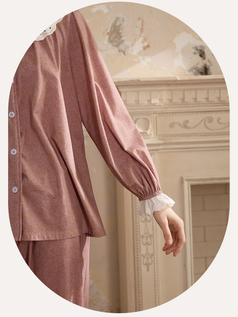 Vintage Rose Lace Collar Pajama Set