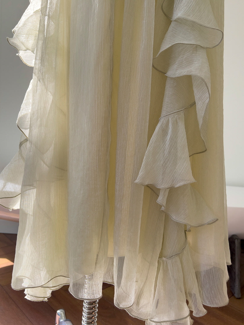 Sage Whisper Ruffle Chiffon Dress