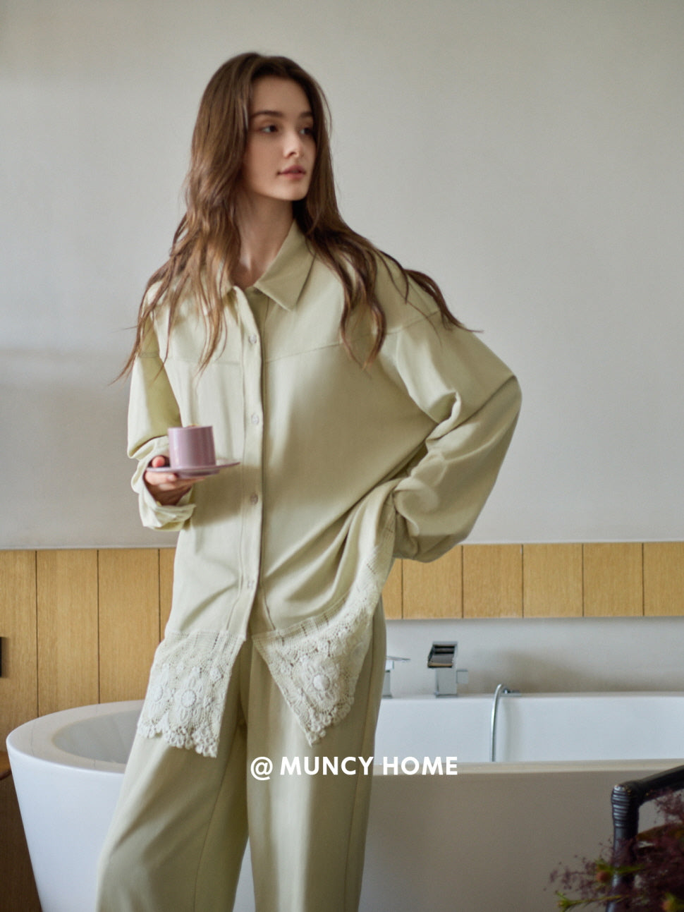 Sage Green Lace Trim Pajama Set