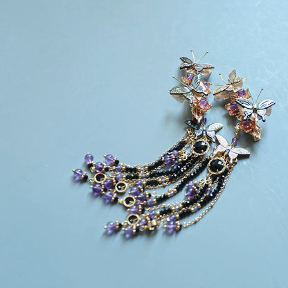 Long Tassels Hair Clip: Dark Butterfly
