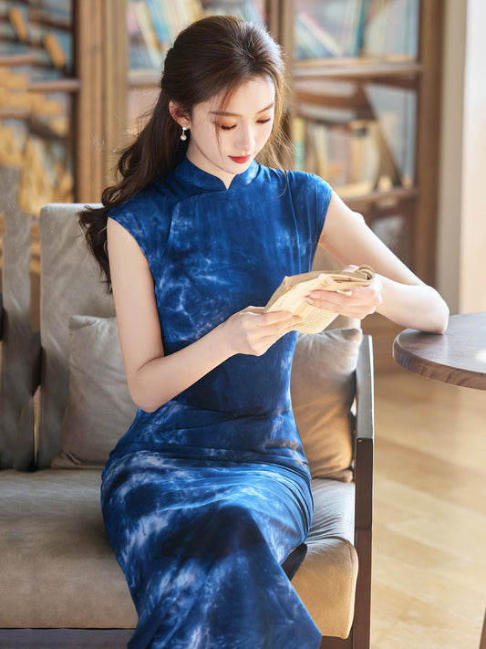 Deep Sea - Sleeveless Vintage Cheongsam