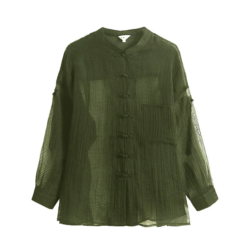 New Chinese Style Button See Through Shirt