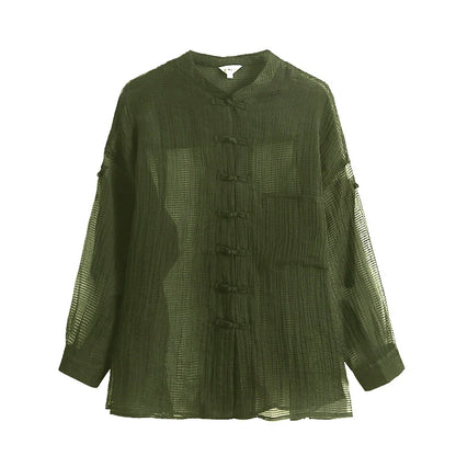 New Chinese Style Button See Through Shirt
