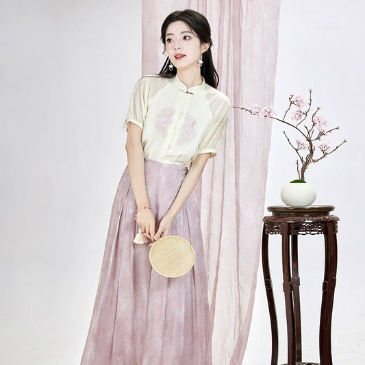 Ming Dynasty x Modern Hanfu: Summer Mist 粉雾花影 (Preorder)