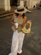 Vintage Hand-Woven Gold Sequin Bead Embellished Tote – Tasseled Dumpling-Shaped Bag