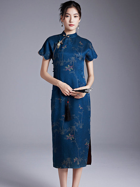 Night Sky - 100% Mulberry Silk Cheongsam Dress